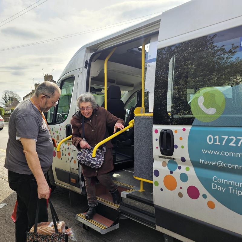 Exiting the shopper bus